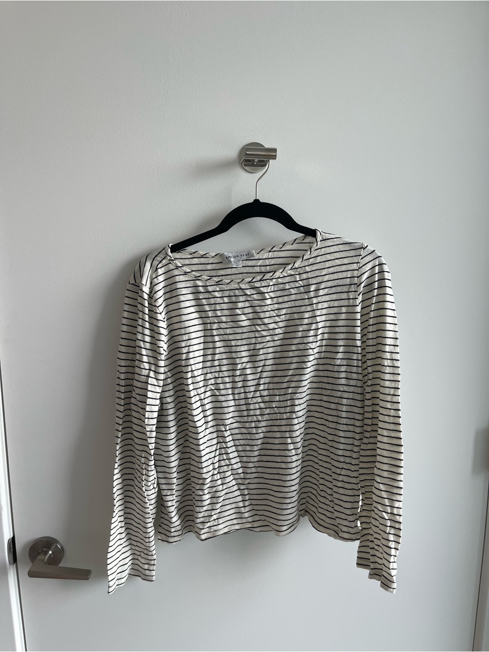 Amour Vert Striped Long Sleeve Boatneck Top - Ivory & Black